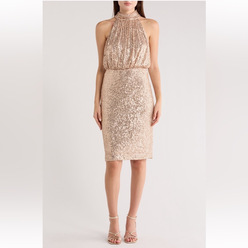 Eliza J Gold Mock Neck Sleeveless
Sequin Cocktail Dress NWT